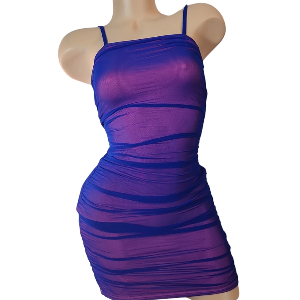 BODYCON BLUE & PINK BACKLESS BARBIECORE VESTIDO MINI DRESS